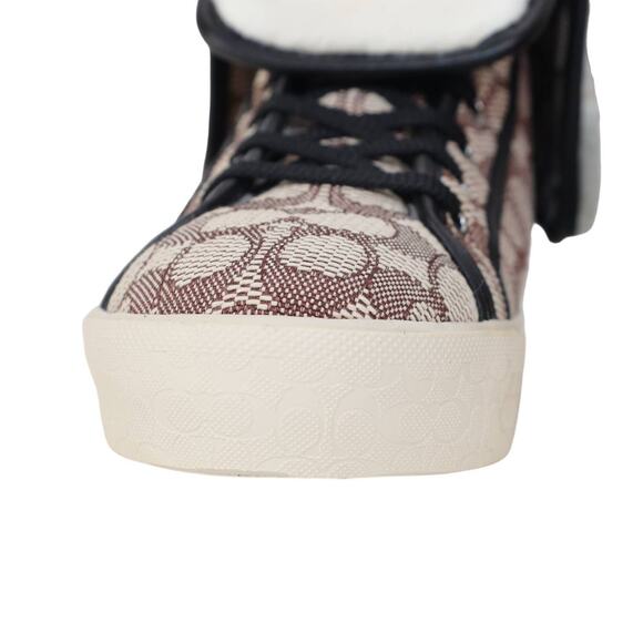 Coach Womens Sig Jacquard Fold Over Sherpa High Tops-Womens 9-Cocoa/Black-NWT - Picture 6 of 13